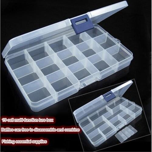 17.5cm 56g Plastic Clear Fishing track Box 15 Compartments convenient Fishing Lure Tool Case Tackle Boxs Free Shipping