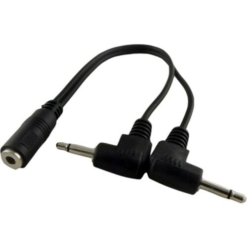 1x 3.5mm 1/8" Female To Dual 3.5mm Male Mono 90 Degree Right Angled Plug Y Splitter Connector Cable 20cm
