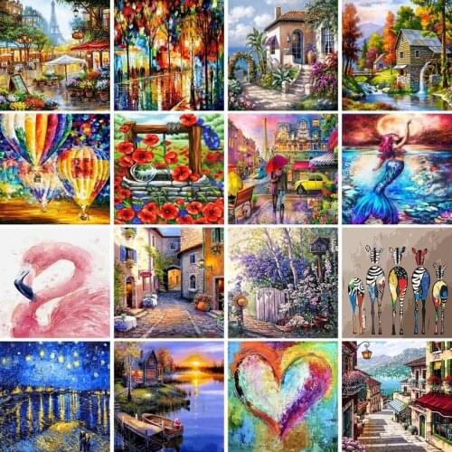 GATYZTORY Full Square/Round Diamond Painting Landscape Diamond Embroidery River Seaside Rhinestones Mosaic Decortion