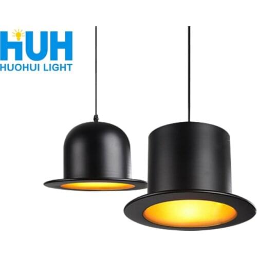 Retro Pendant Lamp Jazz Top Hat Aluminum Pendant Lamp 110v 220v E27 Outside Black Inside Golden Bar Counter Bedroom Cafe Lamp
