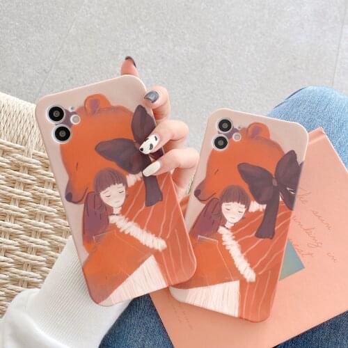 Poster anime girl Brown bear bracket Phone Case for iPhone 11 Pro Max case Cute cover for iPhone XS Max XR X 7 8 Plus 7Plus case