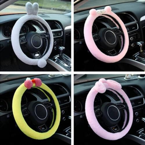 Animal Car Steering Wheel Cover Cute Cartoon Winter Plush Rabbit Sheep Women Girl Car Interior Accessories Styling Decorations