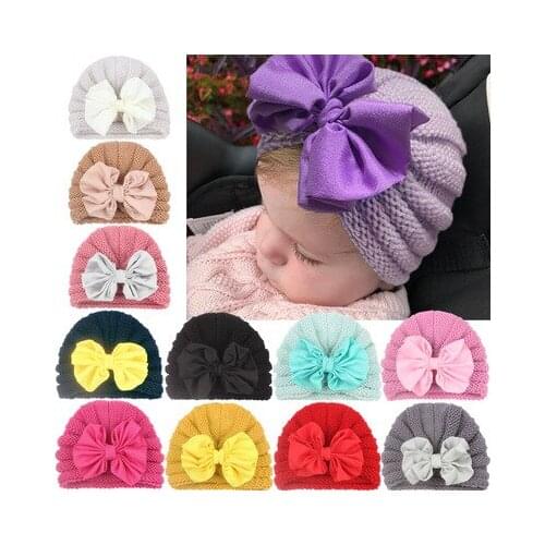 Baby Knitted Winter Hat 12 Colors Baby Bows Beanie Turban Hats Kids Cap Newborn Bowknot Hat For Girls Toddler Accessories