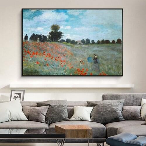 The Poppy Field by Claude Monet Oil Paintings Print On Canvas Art Posters And Prints Monet Famous Art Canvas Pictures Home Decor