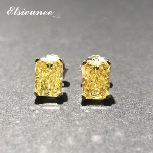 ELSIEUNEE Classic 100% 925 Sterling Silver Created Moissanite Citrine Gemstone Earrings Fashion Fine Jewelry Stud Earrings Gifts