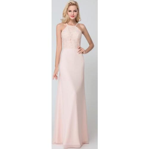 Lace straps Halter Chiffon Maxi Dress of Bridesmaid