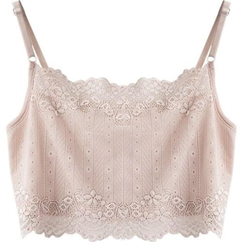 Natural Silk Sling In Summer Lace Versatile Silk Vest High-end Boutique Bottom Pink Tube Top Bralette Crop Top