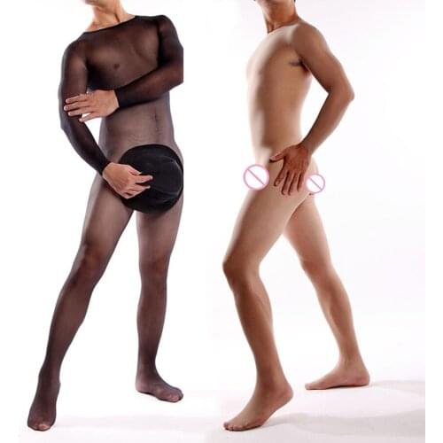 Men Bodysuit Jumpsuit Bodystocking Sexy Temptation Erotic Lingerie Exotic Tights Gay Men Penis Pouch Sheath Underwear Stockings