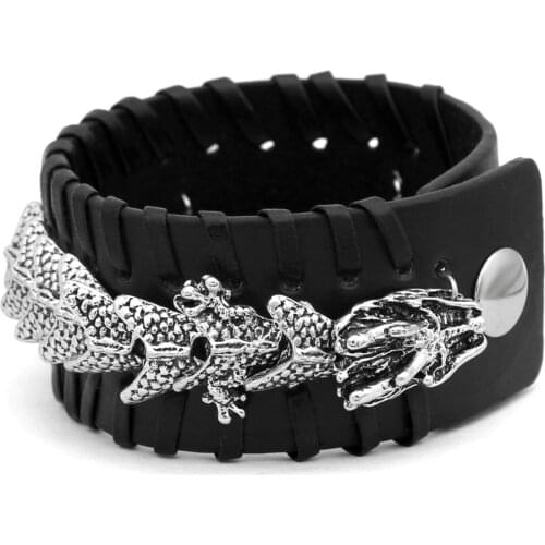 Nodic viking odin Dragon Scandinavian leather amulet bracelet -adjustable size 19-31 cm