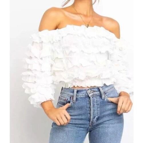 2021 New Womens New Year Lace Tube Top Sexy Tight One Shoulder Holiday Vacation Shoulder Long Sleeve Off-the-shoulder T-shirt