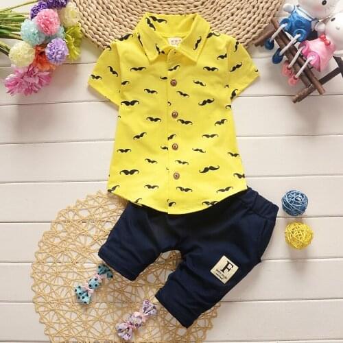 Baby Boy Clothes Set Short Sleeve Printed Shirt + Solid Color Shorts 2pcs Casual Sport Suits Toddler Girl Summer Cotton Costume