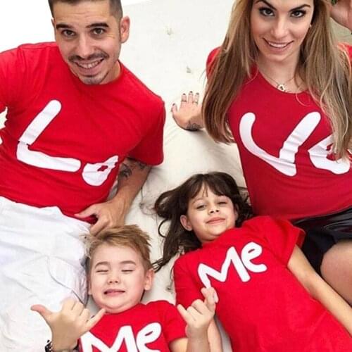 Father&Mother&Kid Clothes Summer Family Matching Outfits Parent-child Red Love Letter Print T-shirt Short Sleeve Pullover Tops