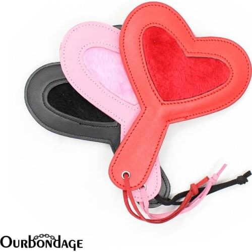 Ourbondage 3 Colors PU Leather Paddle with Heart Bat Shape with String for Adult Sex BDSM Spanking Toys For Men Women