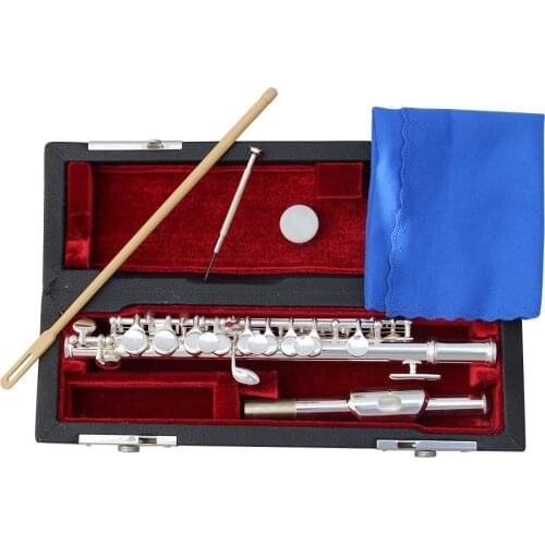 Piccolo Ottavino Half-size Flute Silver Plated C Key Cupronickel with Cleaning Cloth Screwdriver Padded Box