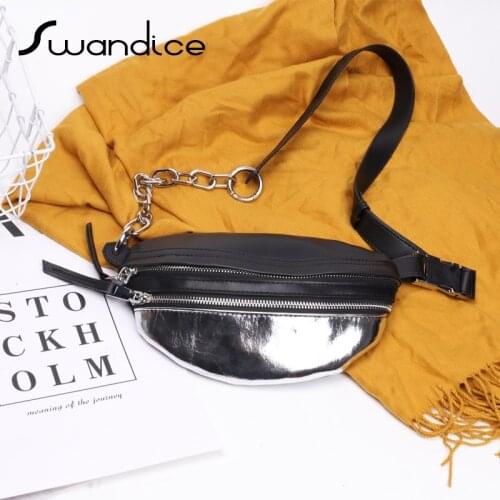 Real Genuine Leather Chain Chest Waist Bum Belt Bags Fanny Packs Crossbody Messenger Shoulder Bags Women Female Handbags Purses