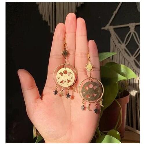 Celestial Sun, Moon, & Stars gold plated witchy boho earrings