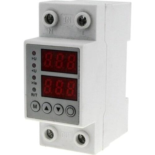 Din Rail Adjustable Over Voltage And Under Voltage Over Current Protection Limit Protective Device Protector Relay 63A 230V