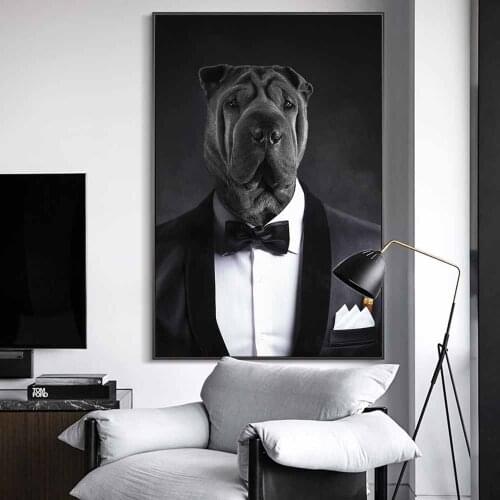 Modern Dog in Suit Canvas Paintings On the Wall Art Posters And Prints Nordic Dog Canvas Art Pictures For Living Room Cuadros