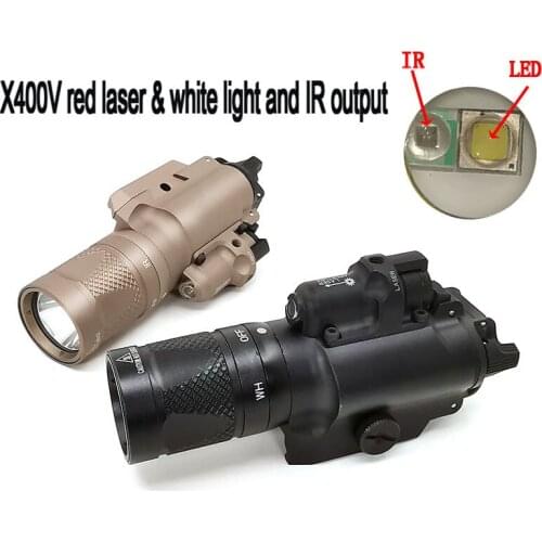 Tactical X400V IR Version Flashlight White and Momentary Output With Red Laser Hunting Light Fits 20mm Rail