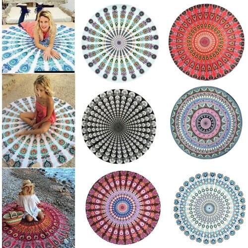 Vintage Round Chiffon Anti-sunlight Shawl Beach Towel Outdoor Thin Blanket Yoga Shawl Mat Blanket Bohemian Beach Towel Polyester