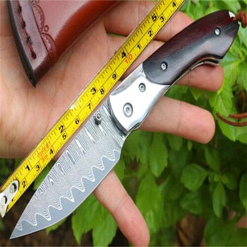 Warwolf 3 (Damascus Blade) Fine Red Sandalwood + Steel Folding Sheet High Hardness Hunt And Camp Pocket EDC Tools Gift