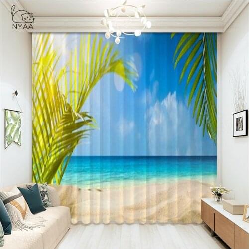 Tropical Paradise Beach Roman Curtains For Kitchen Hotel White Sand Palms Curtains With Beads Bathroom Curtain Micro Shading