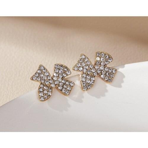 2021 New Simple Cute Bowknot Stud Earring For Women Trendy Full Zircon Statement Female Jewelry Birthday Party Valentine Gifts