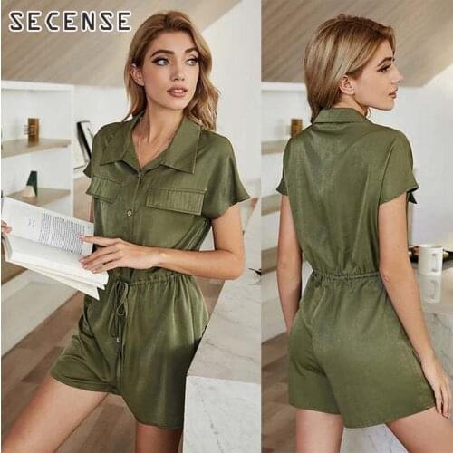 2021 New Casual Solid Bandage Dresses Women Green Asymmetrical Lace-Up Jumpsuit Short Sleeve O Neck High Waist Summer Dress