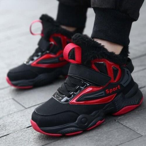 Winter Kids Warm Shoes For Girls Boys Fashion Leather Waterproof Children Shoes Students Running Sneakers Plush Warm