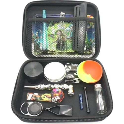 1Set Smoking Pipe Grinder With Rolling Paper Tray Tube Silicone Bowl Storage Box Lighter Leash Snuff Smoke Cigarette Accessories