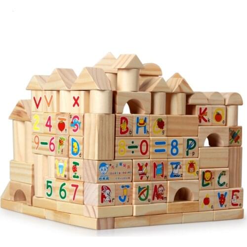 100 Pieces Wooden Building Blocks Children Intelligence Educational Toy Family Game Essentials Kids Birthday Christmas Gifts