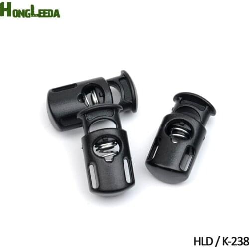 100pcs/lot black plastic stoppers cord lock 8mm hole toggles clip apparel shoelace sportswear bungee cord accessories HLD/K-238