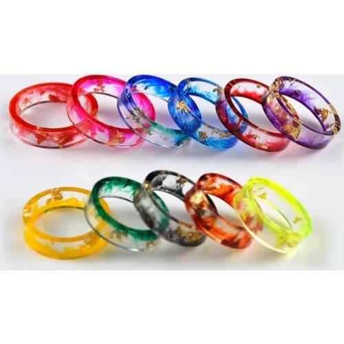 11 Color Gold Foil Paper Inside Anillos Mujer Transparent Handmade Ringen Real Dried Flowers Customized Rings For Couple Gift