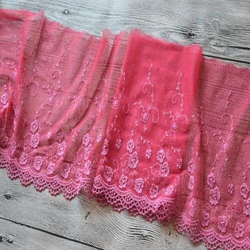 2yds/lot)red gauze red pink Wavy edge floral Hight quality lace fabrics embroidered lace trim 2017081304