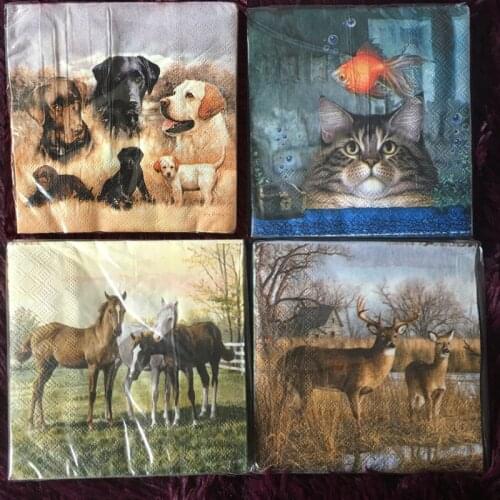 25cm vintage paper napkins tissue cute animal dog cat horse fish deer oil craft decoupage wedding kid birthday party serviettes