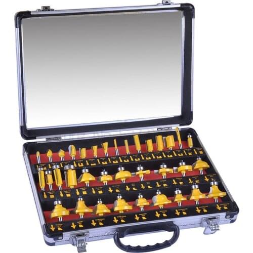 35PCS 1/4" Shank Tungsten Carbide Router Bit Set Wood Woodworking Cutter Trimming Knife Forming Milling w/ Case box