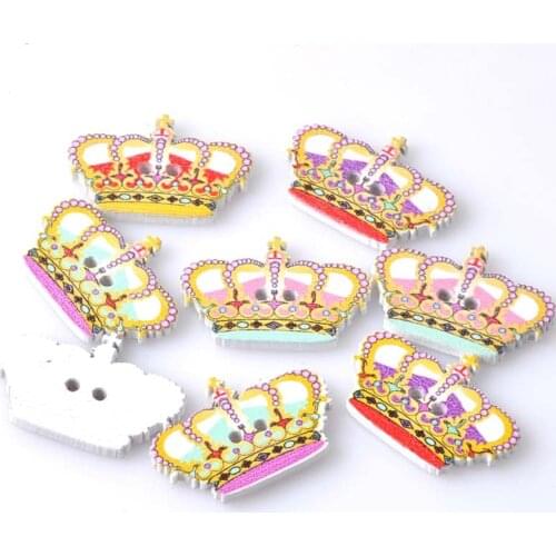 50pcs Mixed Crown Painted Wooden Sewing Buttons Handmade Scrapbooking Craft 22x32mm MT0510
