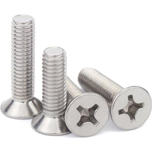 50PCS M2 M2.5 M3 M4 Stainless Steel Countersunk Head Screws Mini Screws 304 Stainless Steel Cross Flat Head Screws