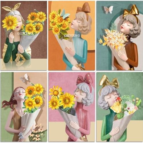 5D Diamond Painting Girl Holding Flower Brand New Square/Round Inlaid Rhinestone Mosaic Cross Stitch Home Decoration Paintin