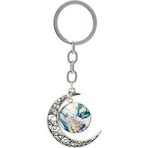 TAFREE Abstract Quicksand Pictures Glass Dome keychain Holder 20mm Sea Beach Photo Print Key Jewelry For Modern Female