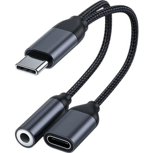 2-In-1 Type C to 3.5mm Headphone and Charger Adapter USB C to Aux Audio Jack Hi-Res Dac and Fast Charging Cable