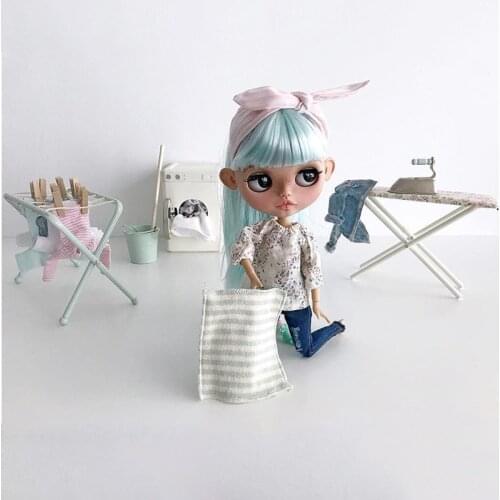 Aizulhomey Lol Accessories Metal Mini Washing Machine 1/6 Drying Rack Ironing Board Blyth Dollhouse Furniture Play House Toys