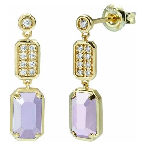 BK 925 Sterling Silver Drop Earrings For Women Simple Rectangle Brazilian Amethyst White Zircon Gemstone Lady Fine Jewelry