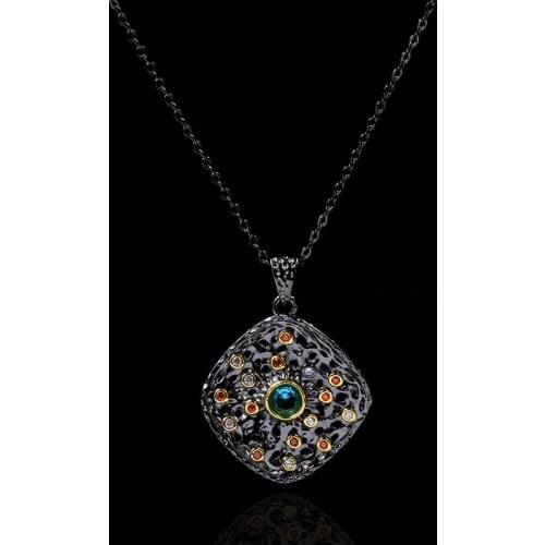 Bohemian Style Colorful Zircon Round Pendant 925 Silver Necklace Luxury Ladies Jewelry Sweater Chain Chains for Jewelry