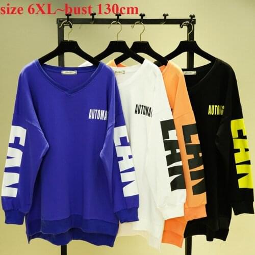 Oversized 6XL Bust 130cm Autumn Hoodie Round Neck Long Sleeve Sweatshirts Women Black Loose Hoodies Femme Letter Casual Coat