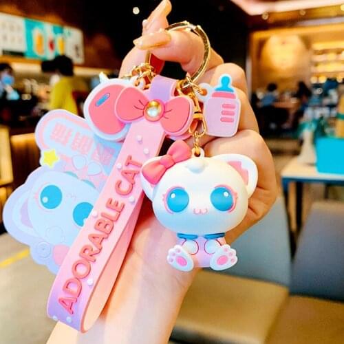 Cute Cartoon Big Eye Cat Key Chain Women Men Kawaii Kitten Car Keychain Fashion Keyring Animal Jewelry Dating Anniversary Gift