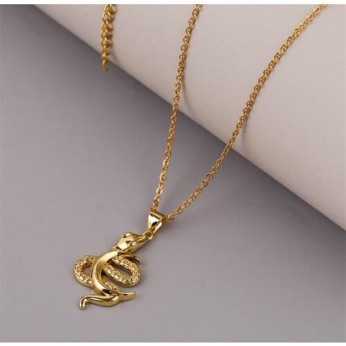 Trendy Gold Color Stainless Steel Chain Necklaces Copper Metal Animal Snake Moon Pendants Necklace For Women Gifts Jewelry