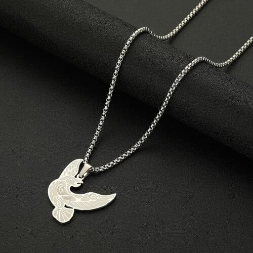 Cxwind Stainless steel Raven Pendant Runes pendants necklaces o-shaped chain necklace Amulet Jewelry for Womens Men Gift