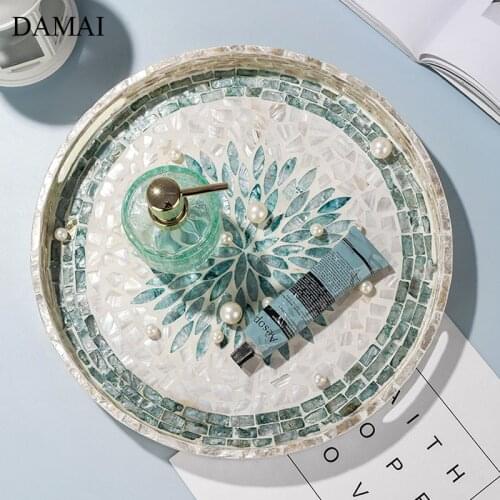 Painted Wood Trays Decorative Nordic Natural Shell Round Cake Dessert Plates Fruit Platter Party Serving Tray Home Decoration