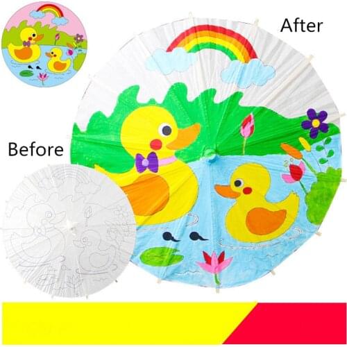 Children DIY Blank Oil-paper Umbrella Craft Toy Umbrella White Kindergarten Art Painting Umbrella Hand-painted Handmade